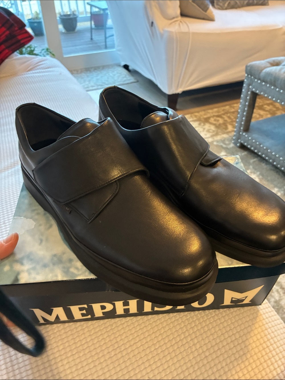 Mephisto Men’s Black Leather Slip-On with Velcro Strap